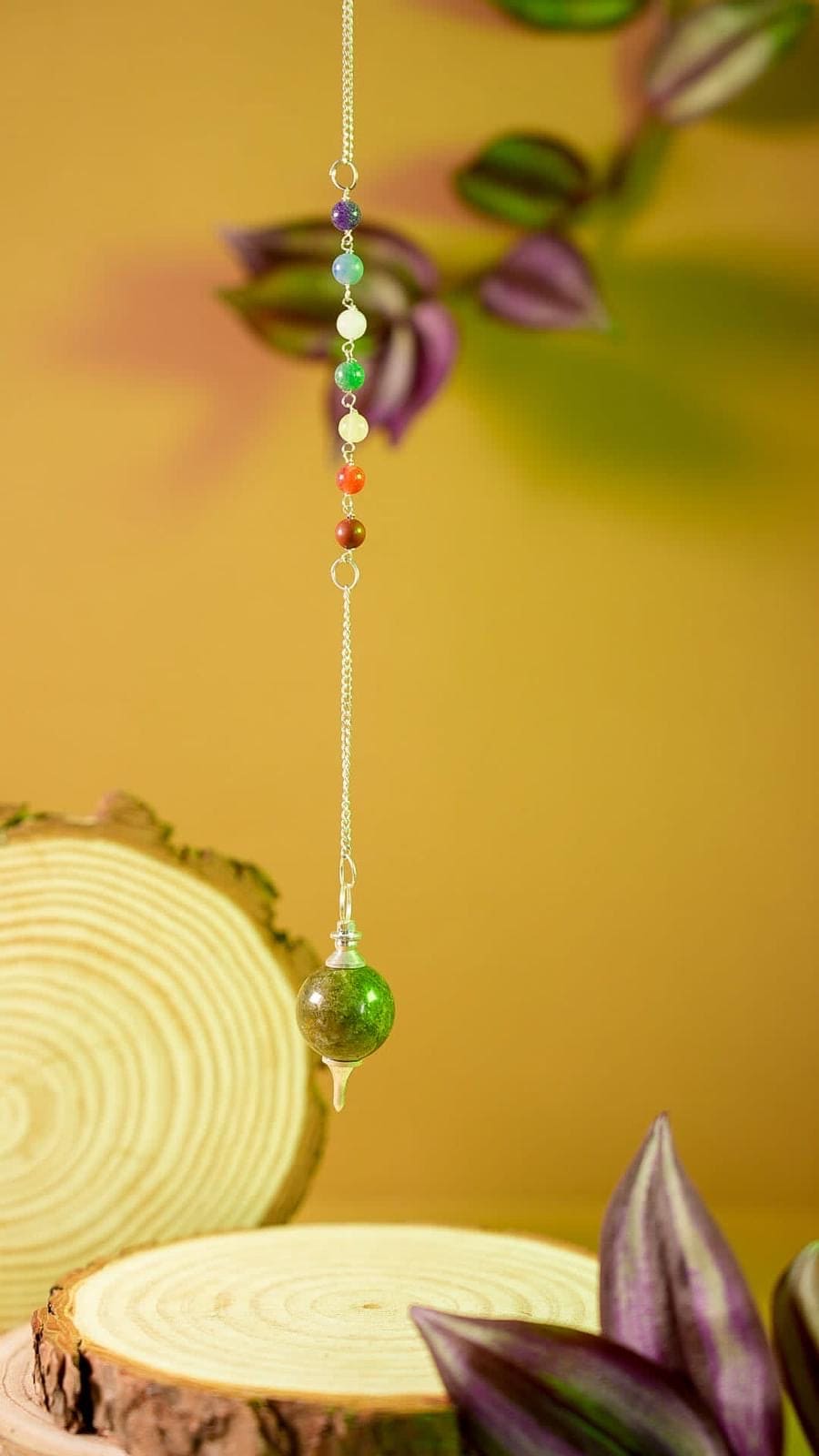 Péndulo Esfera de Amatista con cadena de Cuentas de Chakra